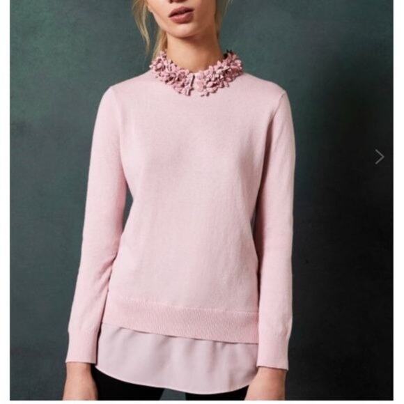 Ted Baker Nansea Floral Collar Sweater Pink Size Medium New with tag